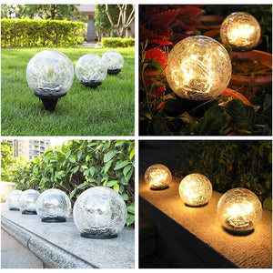 2Pcs Solar Lights Outdoor Garden Decor Cracked Glass Ball Warm Lights