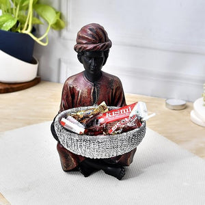 Craftji Present Showpiece for Home Decor Men Statue with Basket for Living Room (Tokri man2)