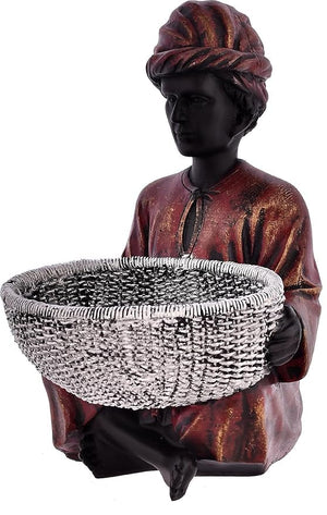 Craftji Present Showpiece for Home Decor Men Statue with Basket for Living Room (Tokri man2)