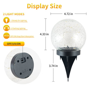 2Pcs Solar Lights Outdoor Garden Decor Cracked Glass Ball Warm Lights