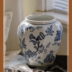 Blue and White Porcelain Floral Vase