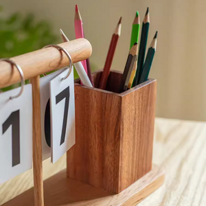 Wooden Desktop Calendar with Pen Holder