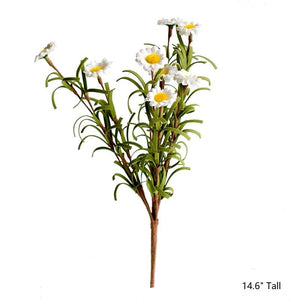 Faux Silk Artificial Flower Eco PE Small Daisy Stem Set in White 15"